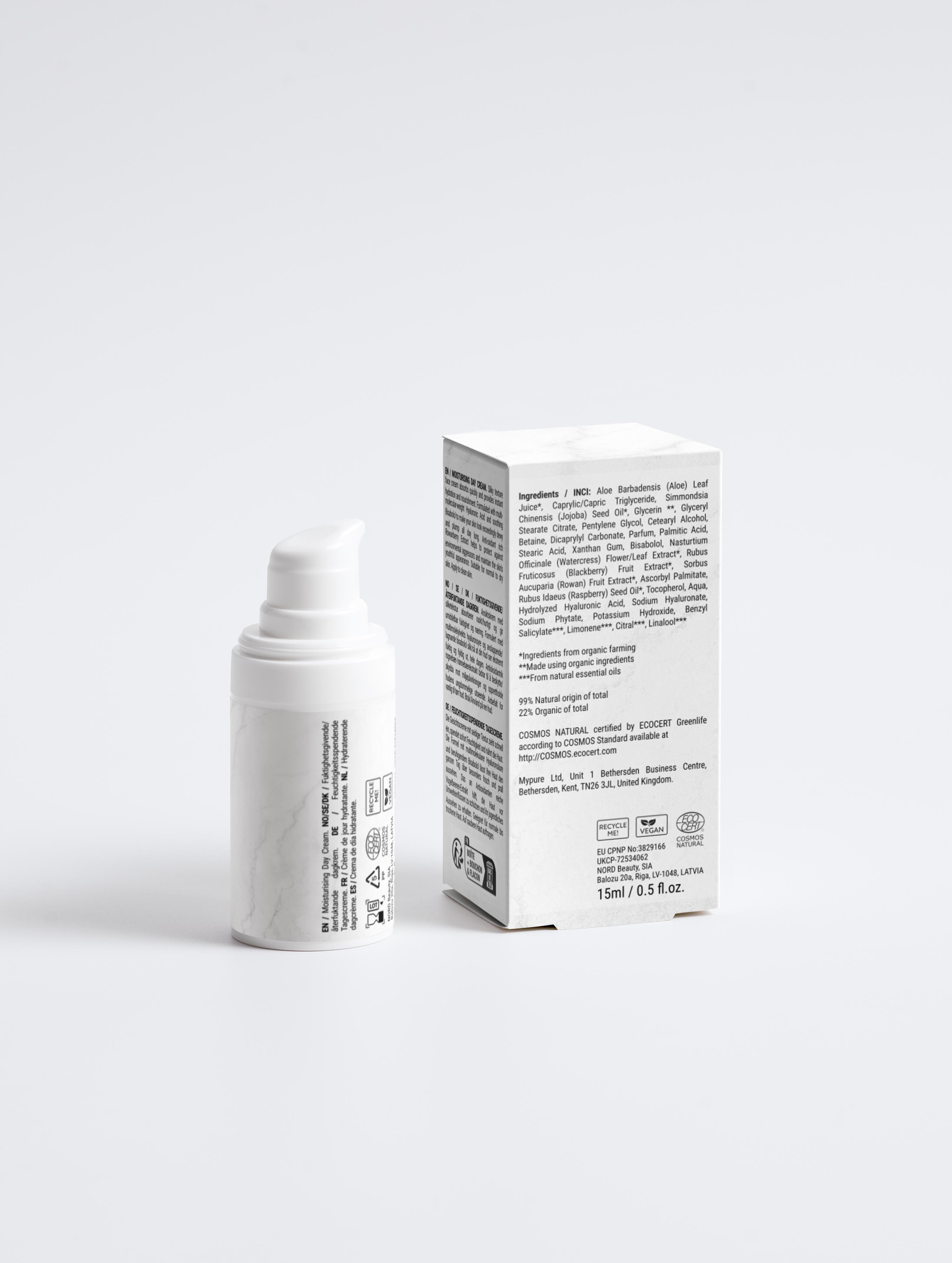 Eclat Soin Multi-Molecular-Weight Hyaluronic Acid Moisturising Day Cream in pump bottle with detailed packaging